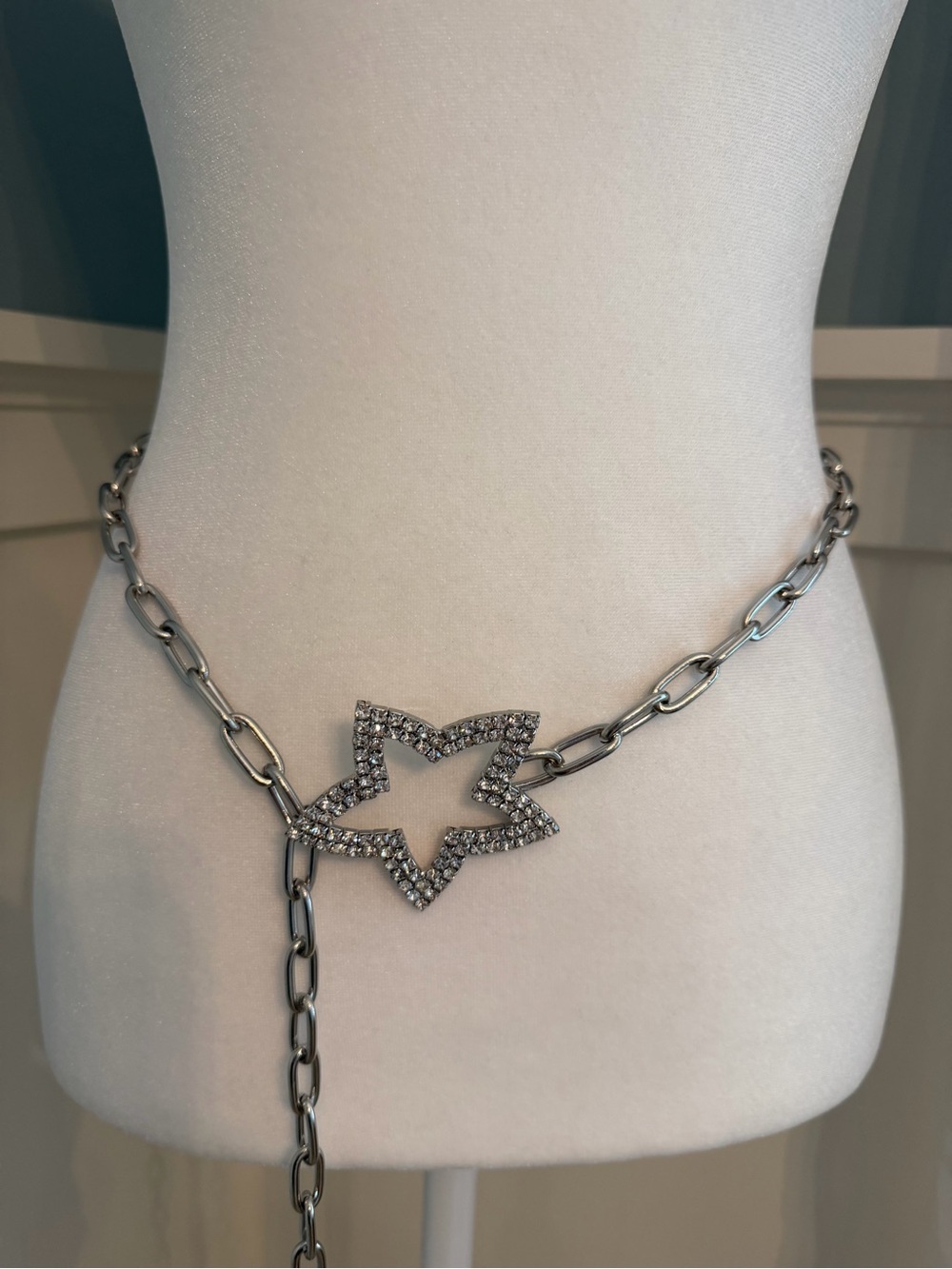 Rhinestone ⭐️ Star Chain Belt Western Boho Silver Statement Belt - Picture 6 of 8